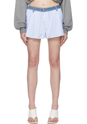 alexanderwang.t Blue & White Denim Waistband Oxford Boxer-Style Shorts