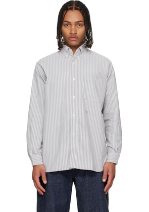nanamica Brown Button Down Stripe Wind Shirt