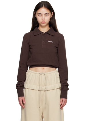 We11done Brown Embroidered Logo Long Sleeve Polo