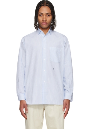 nanamica Blue & White Regular Collar Stripe Wind Shirt