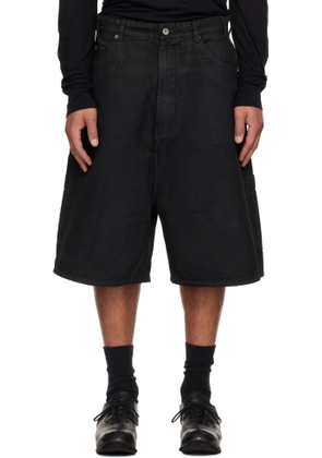 DET BLEV SENT Black Waxed Denim Shorts