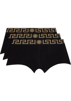 Versace Three-Pack Black Greca Border Trunks Boxer Briefs