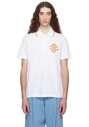 Versace White Embroidered Architectural Baroque Polo