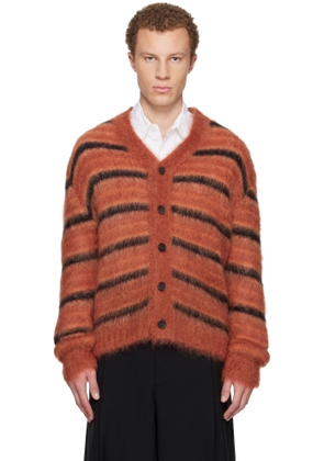 Marni Red & Black Fuzzy Wuzzy Stripe V-Neck Cardigan