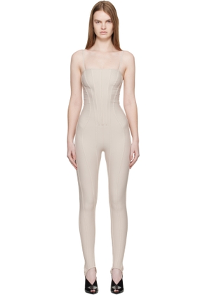 Mugler Beige Boned Stretch Catsuit