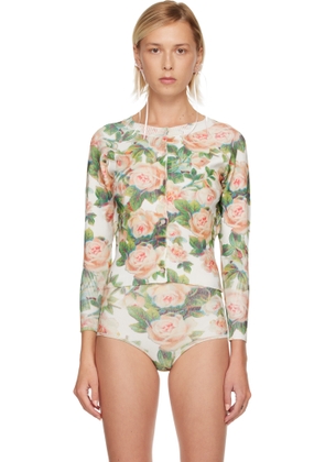 Simone Rocha White Shrunken Floral Knit Cardigan