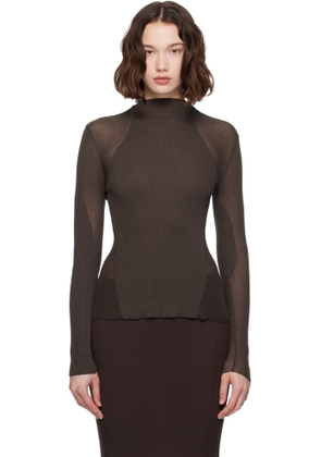 ROA Brown Sheer Knit Sport Top