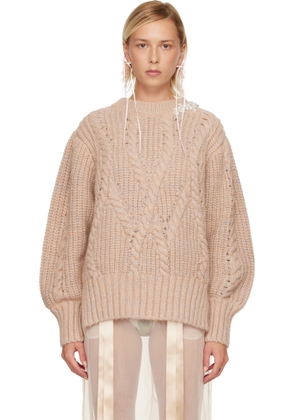 Simone Rocha Pink Embellished Puff Sleeve Chunky Knit Sweater