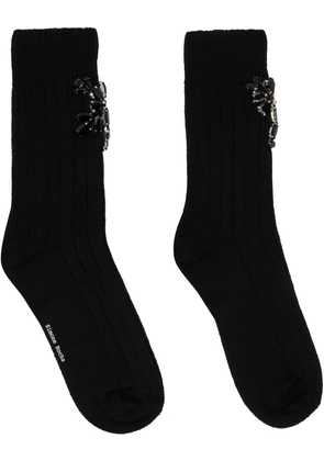 Simone Rocha Black Embellished Rose Ankle Socks