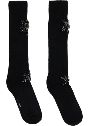 Simone Rocha Black Embellished Rose Knee Socks