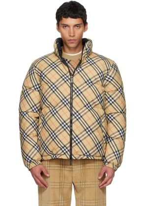 Burberry Beige Check Snowdon Reversible Down Jacket