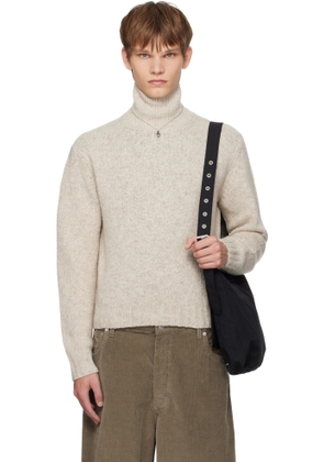 AURALEE Beige Cashmere Melange Knit Turtleneck