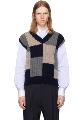 Thom Browne Multicolor Patchwork Baby Cable Intarsia V Neck Vest