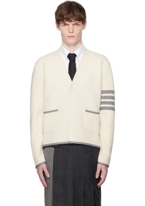 Thom Browne Off-White Milano Stitch Merino Wool 4-Bar V-Neck Cardigan