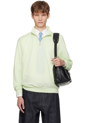 AURALEE Green Light Wool Sweat Half Zip Sweatshirt