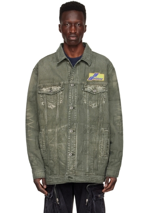 We11done Khaki Jacquard Logo Denim Jacket