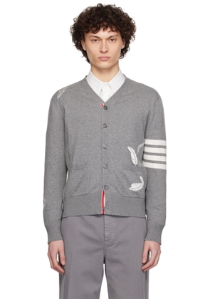 Thom Browne Gray Feather High V-Neck Cardigan