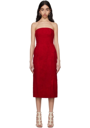 McQueen Red Strapless Suede Midi Dress