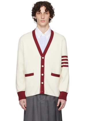 Thom Browne Off-White Milano Stitch 4-Bar V Neck Rugby Cardigan
