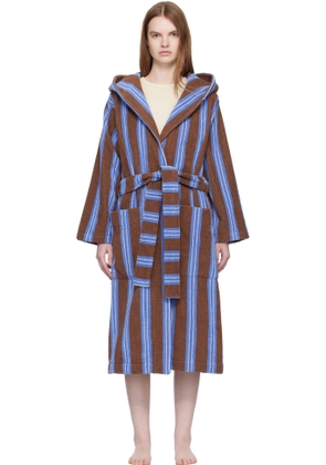 Tekla Brown & Blue Terry Hooded Bathrobe
