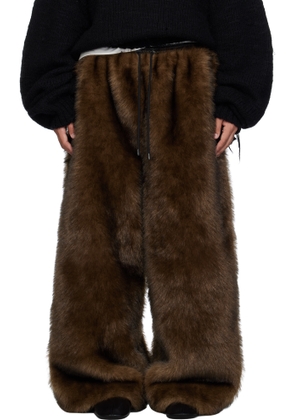 LU'U DAN Brown Yeti Wide-Cut Bontan Faux-Fur Sweatpants
