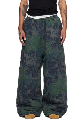 LU'U DAN Navy & Green Wadded Bontans Sweatpants