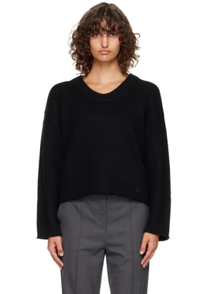 Loulou de Saison Black Derry Plunging U Neck Sweater