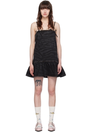 GANNI Black Bow Denim Minidress