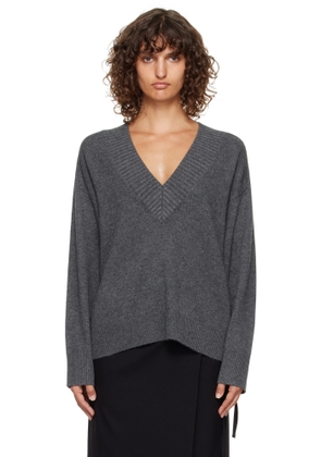 Loulou de Saison Gray Sage LDS V Neck Cashmere Sweater