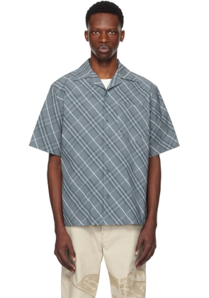 Burberry Navy Relaxed Fit Check Cotton Shirt