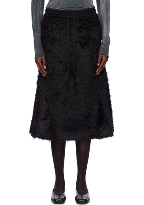 OPEN YY Black Shaggy Track Faux-Fur Midi Skirt