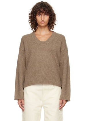Loulou de Saison Taupe Derry Plunging U Neck Sweater