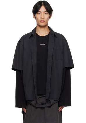We11done Gray & Black Logo Long-Sleeved Layered Shirt