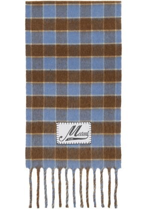 Marni Blue & Brown Double Check Logo Wool Mohair Scarf