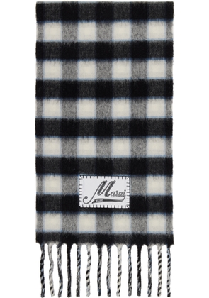 Marni Black & White Double Check Logo Wool Mohair Scarf