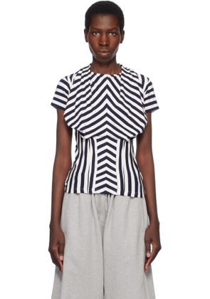 Pushbutton Navy & White Stripe Bra Draping Jersey T-shirt