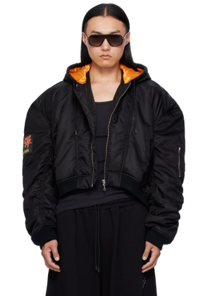 LU'U DAN Black Patch Bomber Jacket