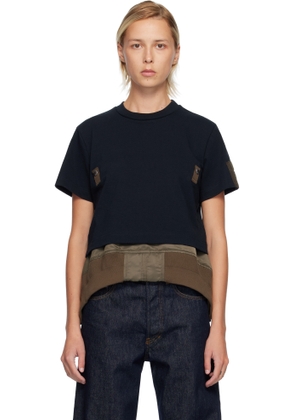 sacai Navy Cotton Jersey & Nylon Twill T-shirt