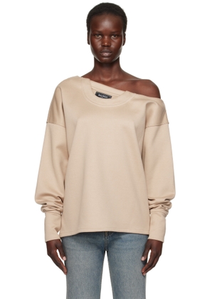 Balmain Beige Asymmetrical Jersey Off-The-Shoulder Sweatshirt