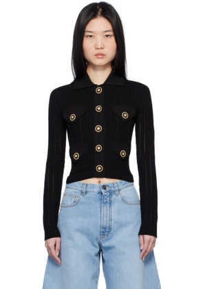 Balmain Black Cropped Ribbed Knit Cardigan