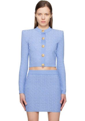 Balmain Blue PB Labyrinth Knit Cardigan