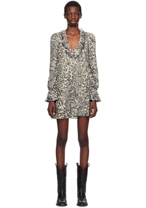 GANNI Green Pleated Flounce Neck Minidress