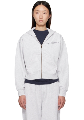 Sporty & Rich Gray 'NY Health Club' Cropped Zip Sports Hoodie