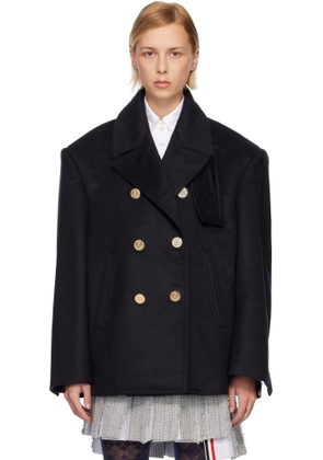 Thom Browne Navy Ziberline Finish Cashmere Oversized Pea Coat