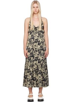 GANNI Black & Off-White Printed Maxi Dress