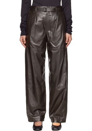 LEMAIRE Black Drawstring Parachute Leather Pants