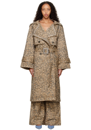AREA Tan Heart Leopard Trench Coat