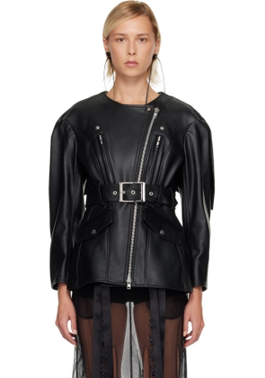 Simone Rocha Black Sculpted Belt Detail & Back Bow Leather Biker Jacket