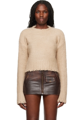 GUESS USA Beige Fuzzy Crewneck Sweater