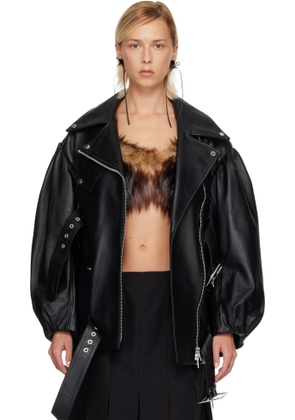 Simone Rocha Black Puff Sleeve Multi Belt Leather Biker Jacket